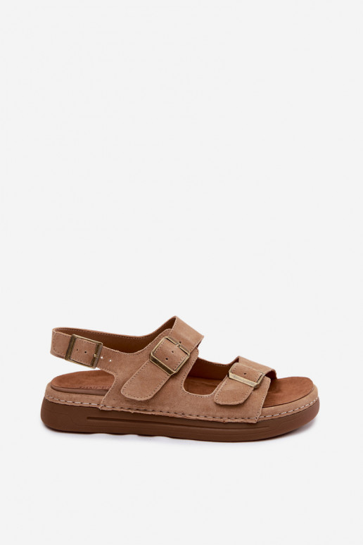 Sandalias de mujer de ante sintético con hebillas Vinceza 79620 en color marrón