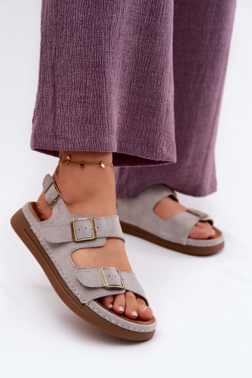 Sandalias de mujer de ante sintético gris con hebillas Vinceza 79620 2