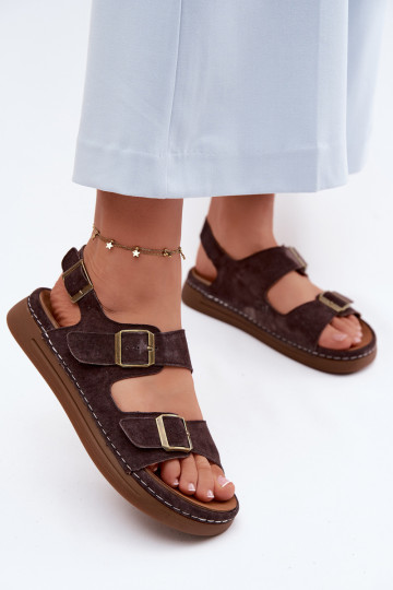 Piel Sandalias mujer ante con hebillas Vinceza 79620 CzekoladoAe 2