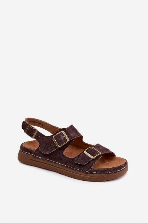 Piel Sandalias mujer ante con hebillas Vinceza 79620 CzekoladoAe