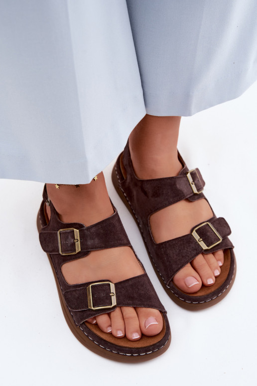 Piel Sandalias mujer ante con hebillas Vinceza 79620 CzekoladoAe