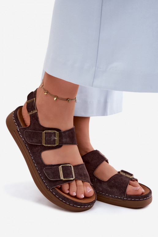 Piel Sandalias mujer ante con hebillas Vinceza 79620 CzekoladoAe