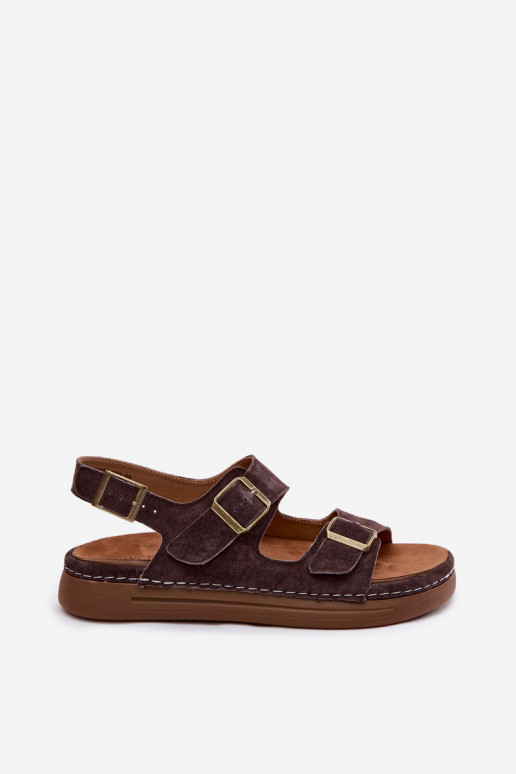 Piel Sandalias mujer ante con hebillas Vinceza 79620 CzekoladoAe