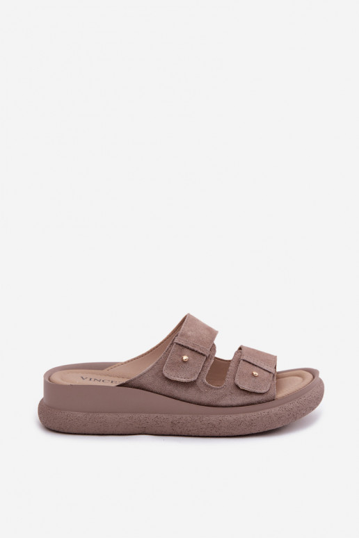 Piel Zapatillas de ante para mujer. con una plataforma Vinceza 66916 beige