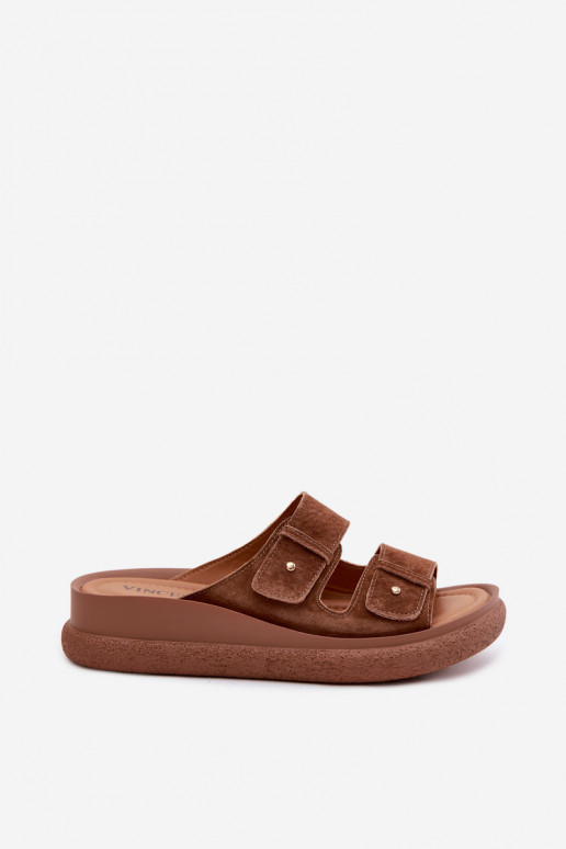 Zapatillas de mujer de ante sintético marrón en plataforma Vinceza 66916