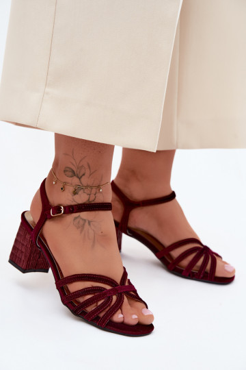 Sandalias de terciopelo de tacón alto D&A SR61-0102 burdeos