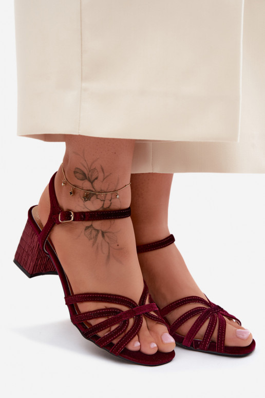 Sandalias de terciopelo de tacón alto D&A SR61-0102 burdeos
