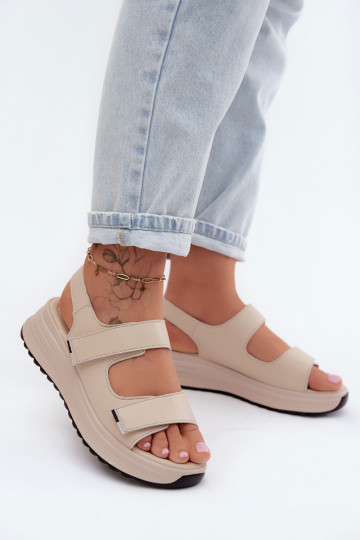 Sandalias de mujer Femenino con una plataforma con sujetadores adhesivos beige Jemela 2
