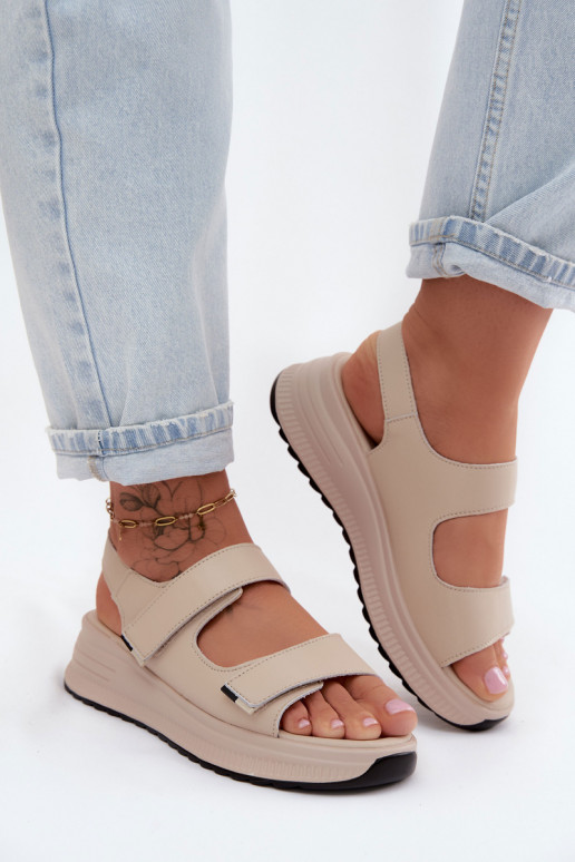Sandalias de plataforma para mujer color arena con cierres adhesivos Jemela