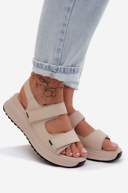 Sandalias de plataforma para mujer color arena con cierres adhesivos Jemela
