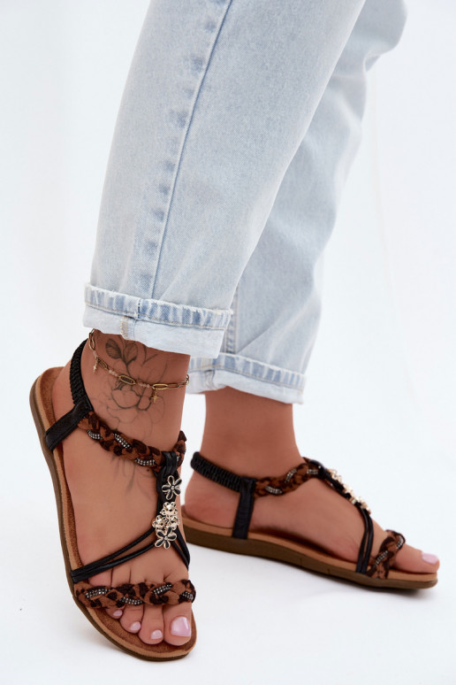 Sandalias de mujerPrzypinkami I Plecionymi Paskami de color negro con estampados de piel de leopardo Nusoreth