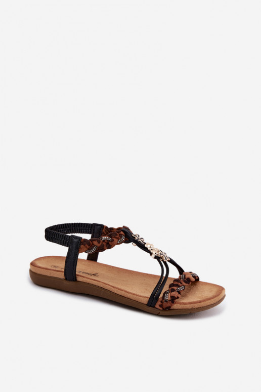 Sandalias negras para mujer con correas y patrones de leopardo Nusoreth