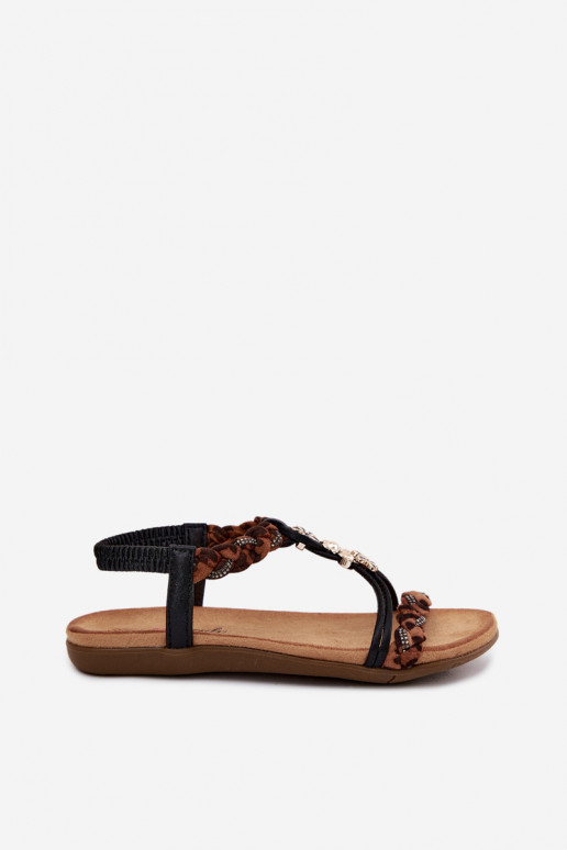 Sandalias negras para mujer con correas y patrones de leopardo Nusoreth