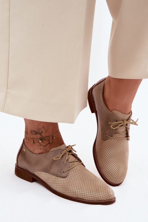 Zapatos de cuero elegantes para mujer en color arena y marrón con cordones Zazoo 4238