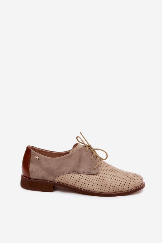 Zapatos de cuero elegantes para mujer en color arena y marrón con cordones Zazoo 4238