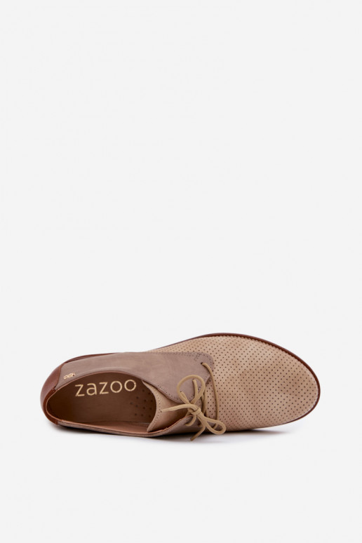 Zapatos de cuero elegantes para mujer en color arena y marrón con cordones Zazoo 4238