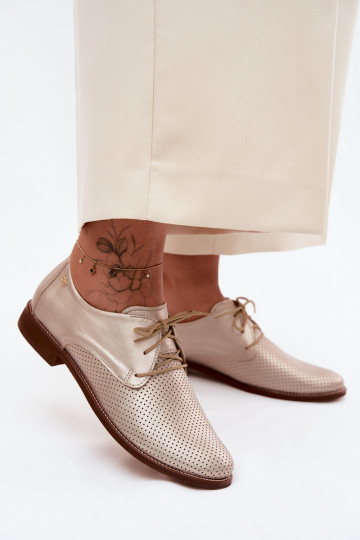 Zapatos de cuero elegantes para mujer en color dorado con cordones Zazoo 4238