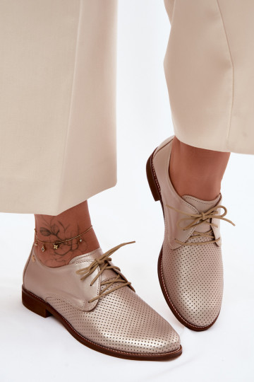 Zapatos de cuero elegantes para mujer en color dorado con cordones Zazoo 4238 2