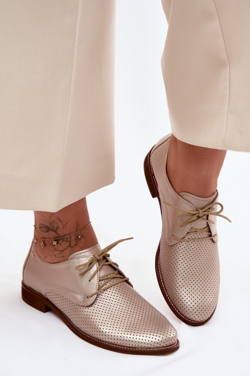Zapatos de cuero elegantes para mujer en color dorado con cordones Zazoo 4238