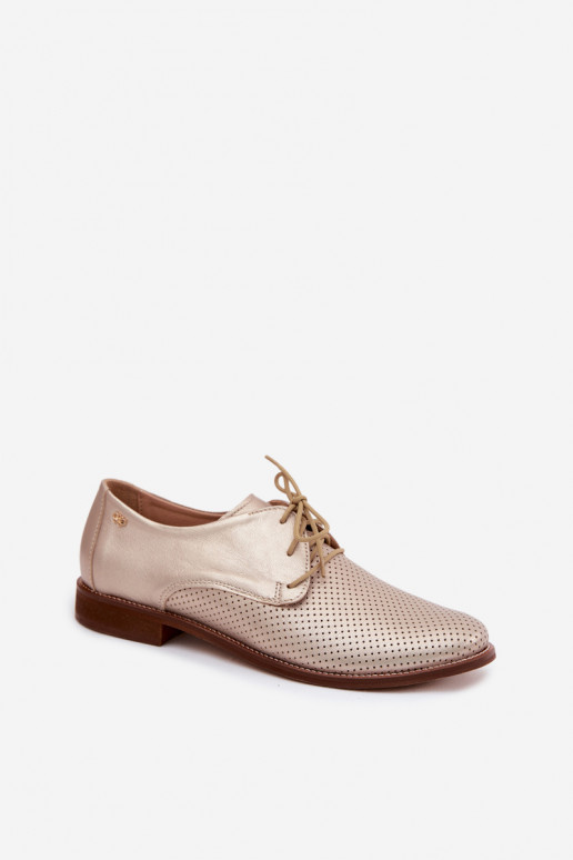 Zapatos de cuero elegantes para mujer en color dorado con cordones Zazoo 4238