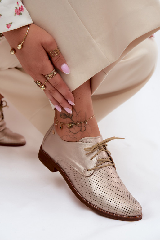 Zapatos de cuero elegantes para mujer en color dorado con cordones Zazoo 4238