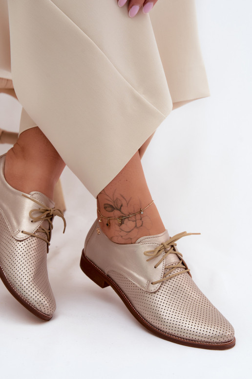 Zapatos de cuero elegantes para mujer en color dorado con cordones Zazoo 4238