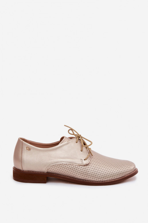 Zapatos de cuero elegantes para mujer en color dorado con cordones Zazoo 4238
