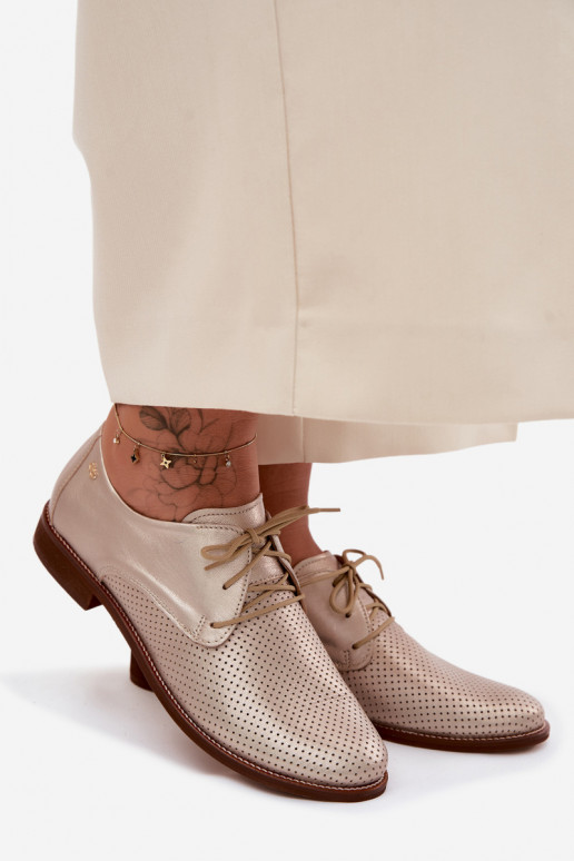 Zapatos de cuero elegantes para mujer en color dorado con cordones Zazoo 4238