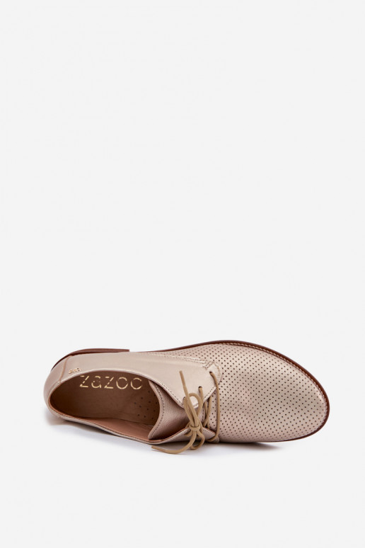 Zapatos de cuero elegantes para mujer en color dorado con cordones Zazoo 4238