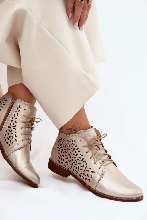 Piel Botas caladas con tacones anchos Zazoo 4078 color dorado