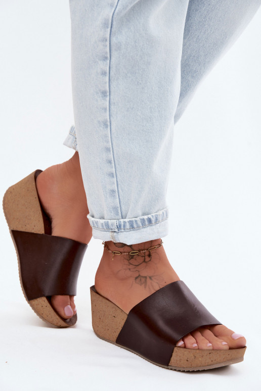 Zapatillas de cuero color chocolate Zazoo 40291 con suela de corcho