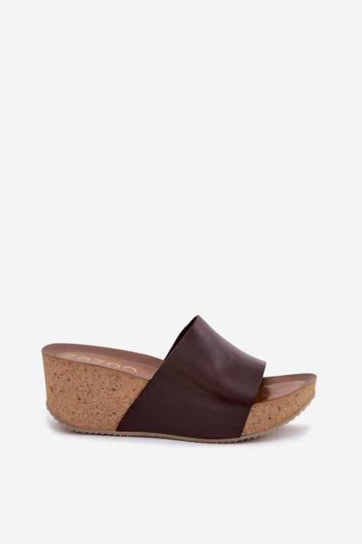 Zapatillas de cuero color chocolate Zazoo 40291 con suela de corcho