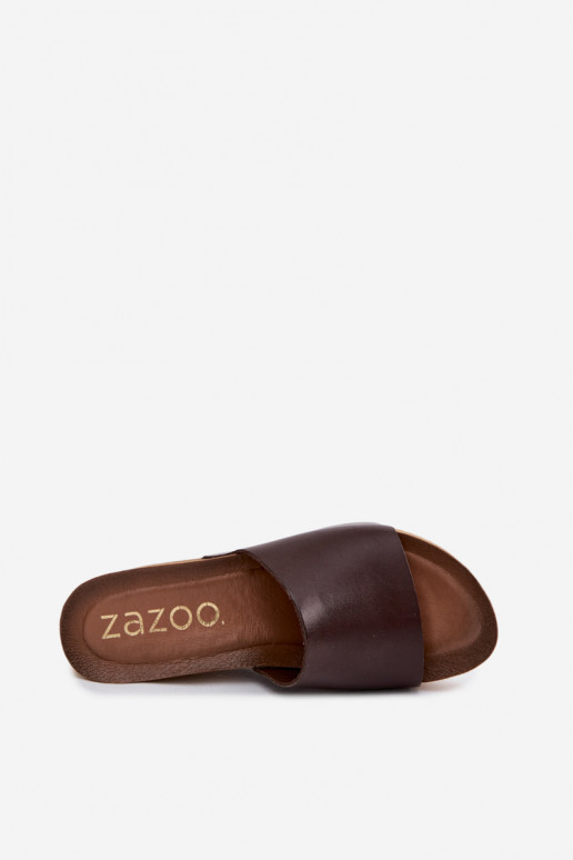 Zapatillas de cuero color chocolate Zazoo 40291 con suela de corcho