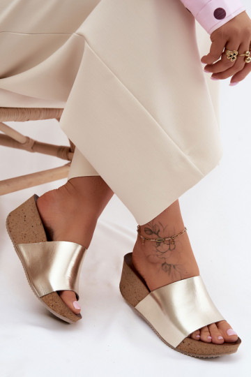 Zazoo 40291 Zapatillas de cuero Femenino Activado KorkoAym Koturnie color dorado