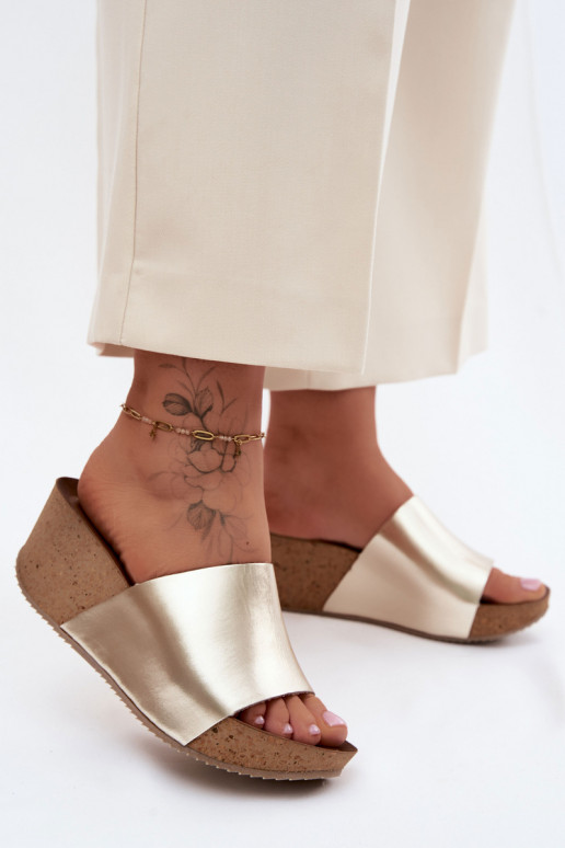 Zazoo 40291 Zapatillas de cuero Femenino Activado KorkoAym Koturnie color dorado