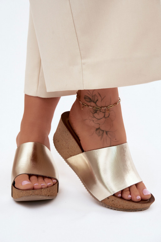 Zazoo 40291 Zapatillas de cuero Femenino Activado KorkoAym Koturnie color dorado