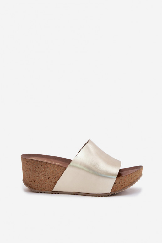 Zapatillas de cuero doradas Zazoo 40291 con suela de corcho