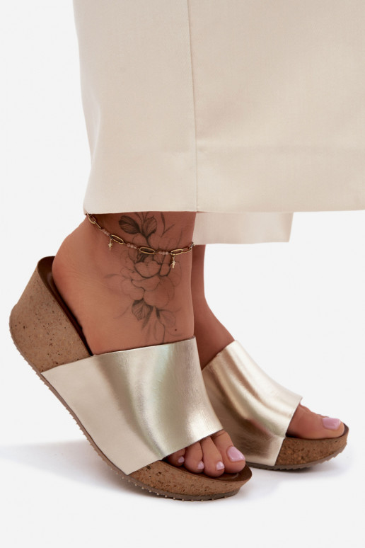 Zazoo 40291 Zapatillas de cuero Femenino Activado KorkoAym Koturnie color dorado