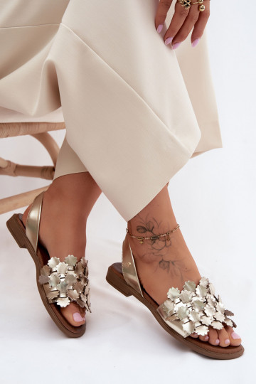 Sandalias doradas elegantes para mujer con tacones anchos Zazoo 40468