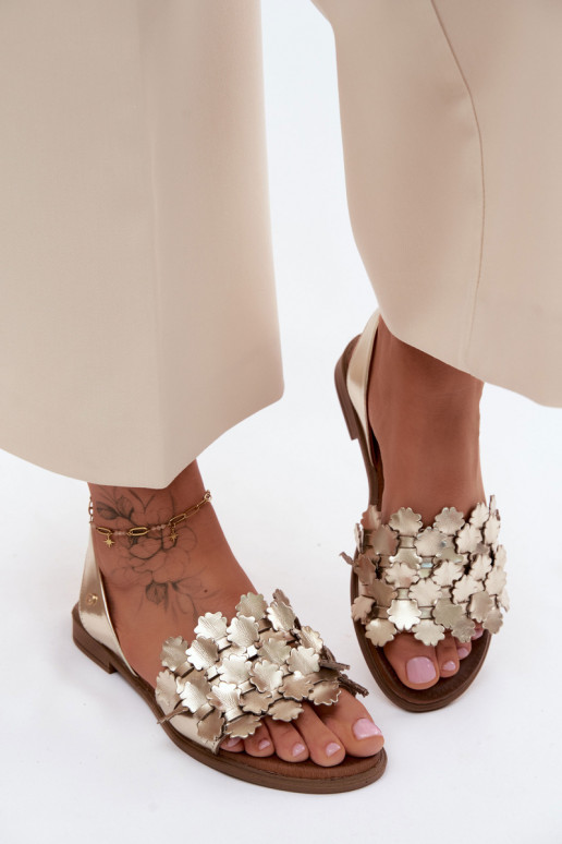 Sandalias doradas elegantes para mujer con tacones anchos Zazoo 40468