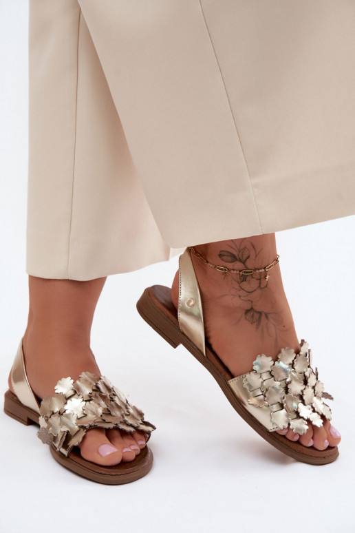 Sandalias doradas elegantes para mujer con tacones anchos Zazoo 40468