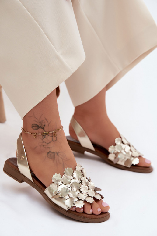 Sandalias doradas elegantes para mujer con tacones anchos Zazoo 40468