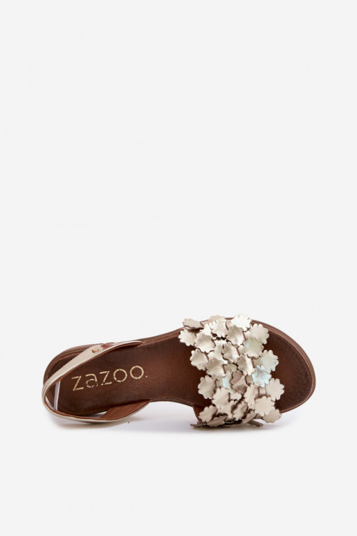Sandalias doradas elegantes para mujer con tacones anchos Zazoo 40468