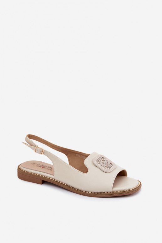 Sandalias de mujer color crema con tacones anchos y adornos S.Barski