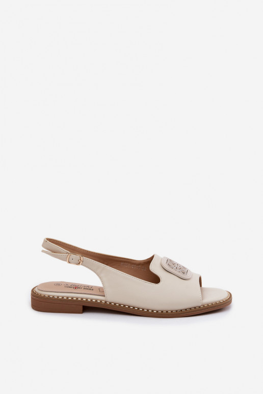 Sandalias de mujer color crema con tacones anchos y adornos S.Barski