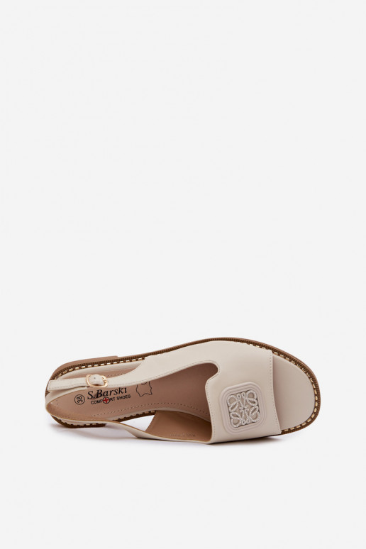 Sandalias de mujer color crema con tacones anchos y adornos S.Barski