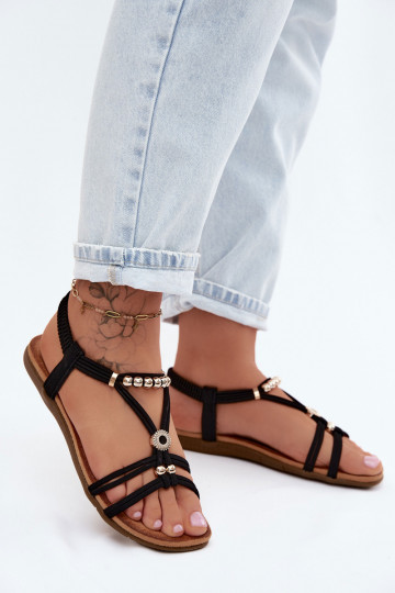 Sandalias planas para mujer. con rayas de color negro Zelda