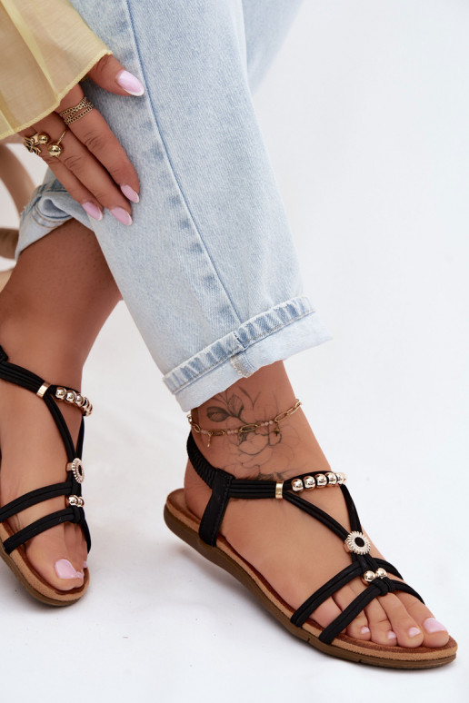 Sandalias planas para mujer. con rayas de color negro Zelda