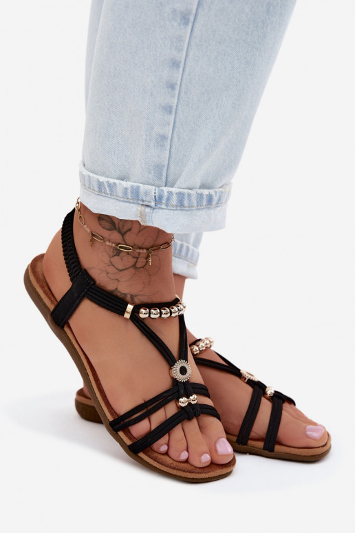 Sandalias planas negras para mujer con correas Zelda