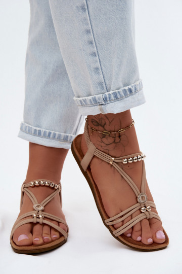 Sandalias planas para mujer. con rayas beige Zelda